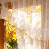 1PC European Sheer Curtain With Gold Rhinestones And Bows, Light Filtering Drape For Bedroom Living Room Lovely Gift For Parents