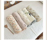 Baby Muslin Blanket 110X130cm Swaddle Blanket Gauze Thin Quilt Floral Print Double Layer Cotton Stroller Cover Kids Bedding