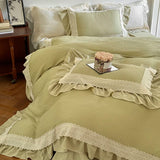 Vintage French Lace Ruffles Bedding Set Wrinkled Yarn Soft Princess Wedding Single Queen King Duvet Cover Bed Sheet Pillowcases