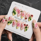 10Pcs Gradient Art Ladybug Flower Press On Nail Glossy Design Ladybug Flower Fake Nail Casual Look Ladybug Flower False Nail