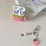 Cute lovely strawberry gloss wireless bluetooth earphone cover case for apple airpods 1 2 3 4 pro pro 2 protector with keychain