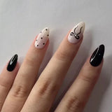 24Pcs False Nails White Border Design Press on Nails Full Cover Simplicity French Almond With Glue Wearable Manicure Nail Tips