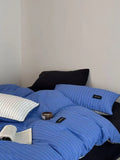 Simple Sle Pure Cotton Bedding Set with Embedded Rope Breathable Striped Four Piece Suite Comfortable All Season Duvet Cover