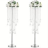 2/10 Set of Metal Gold Vases,29.6 Inch Height, Chandelier Crystal, Elegant Design, Rust-Proof, Wedding, Party, Event, Home Deco