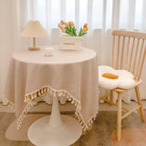 Tassel cotton linen tablecloth desk decoration cloth round tablecloth tea table dining table tablecloth tea table cloth art