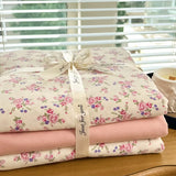 Ins floral print Bedding set knitted cotton Flat sheet set Four pieces duvet cover double layer-yarn 4Pcs lovely Fitted sheet