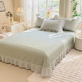 Korean Princess Style Floral Prints Ruffles Bedding Set Double Layer Yarn 100% Cotton Duvet Cover Pillowcases Bed Sheet 4Pcs