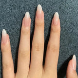 24Pcs False Nails White Border Design Press on Nails Full Cover Simplicity French Almond With Glue Wearable Manicure Nail Tips