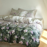 Vintage Oil Painting Style Flower Prints Bedding Set Lyocell Soft Silky Duvet Cover Set Flat/Fitted Bed Sheet Pillowcases 4Pcs