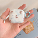 Korea Cartoon Lovely Bowknot Little Bear Blue Keychain Fall Prevention Earphone Case for AirPods 4 3 2 1 Pro Pro 2 Soft Cover