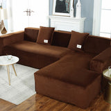 Solid Color Velvet Chenille Non-slip Sofa Cover, Elastic 1/2/3/4 Seater Thickened Full Coverage Slipcover Universal Fit L Shaped