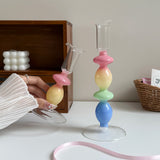 1Pc Colorfuled Glass Candlestick, Ins Style Hand-Blown Colorfuled Contrasting Glass Candlestick for Home Decoration, Romantic Atmosphere Candlestick, Side Cabinet Fireplace Decoration, Birthday Party, Party Party, Gift Gift G