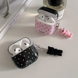 Korea Cute Black Polka Dots Soft Cover Case For Apple AirPdos 1 2 3 4 Pro 2 Earphone Protection Cases Cartoon Lovely Cat Pendant