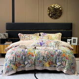 Floral Print 600TC Egyptian Cotton Bedding Queen King Comforter Cover Soft Duvet Cover Set Flat Bed Sheet Pillowcases