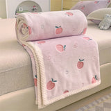 Peach Fleece Throw Blanket, Cute Bright Fruits Design Cozy Decor Nap Blankets for Sofa Bed Couch Chair Dorm Decorative Blanket