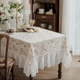 Korean Pastoral Tablecloth Elegant Retro Floral Pattern Dustproof Tablecloth Living Room Cloth Square Pure Cotton Cover Cloth