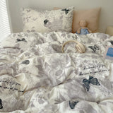 Korean Style Cute Bedding Set For Girls Bed Linen New Skin Friendly Fresh Flora Printed Washed Cotton Duvet Cover Set