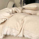 20% Linen And 80% Cotton Vintage French Jacquard Lace Embroidery Bedding Set Duvet Cover Flat/Fitted Bed Sheet Pillowcases 4Pcs