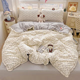 INS Princess Bedding Set 이불세트 New Soft Wrinkled Double-layer Bed Flat Sheet Twin Queen Size Duvet Set Pillowcase Bed Linens
