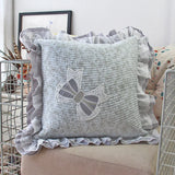 Floral Quilted Pillow Cover 45x45cm - Ruffled Lace Trim with Bow, Decorative Cushion Cover for Sofa/Bedroom, Home Décor