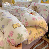 Ins Bedding Set Purple Love Stripe Double Layer Yarn Four Piece Dormitory Girl Heart Bed Sheet And Quilt Set Washed Cotton