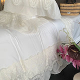 Ruffle Chiffon Lace Duvet Cover Set  2Pcs Pillowcases Sweet Cute Princess Style Bedding set Ultra Soft and Light Weight