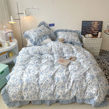 Korean Princess Style Floral Ruffles Bedding Set Single Queen Size 100% Cotton Duvet Cover Flat/Fitted Bed Sheet Pillowcases