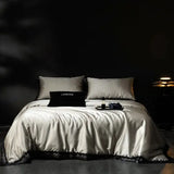 Vintage French Tassel Lace Edge Brocade Lyocell Cotton Soft Silky Bedding Set Duvet Cover Flat/Fitted Bed Sheet Pillowcases 4Pcs