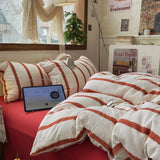 Ins Nordic Bedding Set Simple Style Striped Duvet Cover Set Soft Flat Sheet Single Twin Size Double Bed Sheet Set For Bedroom