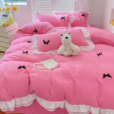 Bedding Set INS Girls Princess Soft 2024NEW Washed Cotton Bed Sheet Queen King Size Duvet Set Comforter Set Duvet Set Bed Linens