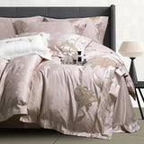 4Pcs Lotus Embroidery 1000TC Egyptian Cotton Rose Jacquard Luxury Bedding Set Duvet Cover Set Bed Sheet/Fitted Sheet Pillowcases