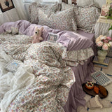 3/4Pcs Korean Princess Style Floral Ruffles Bedding Set Skin-friendly Soft Duvet Cover Set Bed Sheet Or Bed Skirt Pillowcases