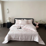 Butterfly Embroidery Luxury Bedding Set Lyocell Bamboo Fiber Soft Silky Duvet Cover Set Flat/Fitted Bed Sheet Pillowcases 4Pcs