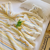 Ikeehome  New Striped Milk Fleece Double Blanket Warm Thickened Coral Fleece Office Nap Blanket