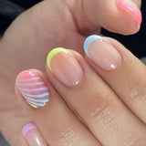 Red Gradient Press on Nails Medium Length Coffin Fake Nails with Sticky Tabs Ballerina False Nails Tips for Women Short Nails