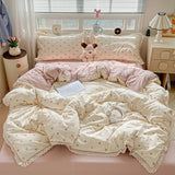 2025 New Bedding Set INS Princess Soft Bed Flat Sheet Set Twin Queen Double Size Cotton Lace Duvet Cover Pillowcase Bed Linen