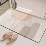 Abstract Geometric Line Art Bathroom Mat Soft Neutral Color Absorbent Non-Slip Quick Drying Home Entrance Floor Mat