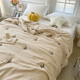 Embroidery Quilt Fluffy Soft Comfort Washed Cotton Embroidery Thin Quilt Machine Washable Blanket Dormitory Single Summer Quilt