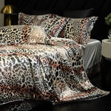 Leopard zebra print luxury high-end silk bedding set soft silk satin king size duvet cover sheet set