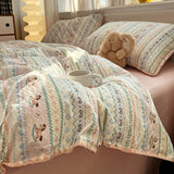 Cartoon 100% Cotton Shell Edge Bedding Set High Quality Cozy Bedsheet Kit with Pillowcase Breathable Home Decor for Four Seasons