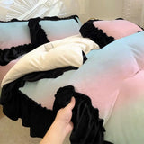 Floral Plant Pattern Bedding Doublesided Coral Fleece Duvet Cover 3 Pcs Set Keepwarm Machine Washable Skin Friendly Bed Sheets