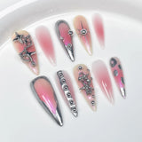 10Pcs Long Handmade Press on Nails Full Cover Shiny Cat Eye French Almond False Nails Wearable Manicure Nail Tips Spice Girls