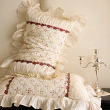 Premium Washed Cotton Bedding Sets Luxury Princess 100% Cotton Bed Set Organza Lace Sequins Duvet Cover Bed Sheet Pillowcases