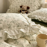 Princess Style Lace Ruffles 100% Cotton Bedding Set Floral Pastoral Style Duvet Cover Flat/Fitted Bed Sheet Pillowcases 3/4Pcs