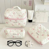 Quilting Cotton Makeup Bag Women Zipper Cosmetic Organizer Cute Bow Flower Cloth Handbag Portable Toiletry Case for Girls