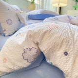 Korean Style Seersucker  Washed cotton Bedding Set  Girls Twin Queen Size Duvet Cover   Bed Linens Kids Fashion