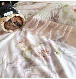 Rose Flower Print Bedding Set Luxury Lyocell Cotton Chiffon Lace Ruffles Duvet Cover Bed Sheet/Bed Skirt/Fitted Sheet Pillowcase