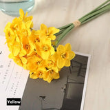 6Pcs/bunch White Artificial Narcissus Flower Bouquet Home Garden Desktop Decoration Floral Party Wedding Bridal Fake Flowers