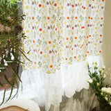 French Romantic Flower Printed Curtains with Delicate Lace for Bedroom, Cottage, Cafe, Small Window