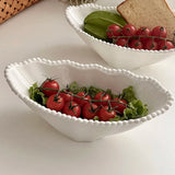 Ikeehome  Relief Sculpture Porcelain Bowl French Style Simple Household Food Container Fruit Vegetables Yogurt Salad Bowl Kitchen Supplies